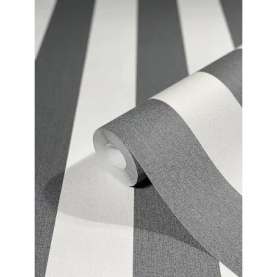 Immagine di WALLCOVER Carta da parati nera in tessuto non tessuto, motivo a righe, colore bianco, linee moderne, struttura fine, 10,05 x 0,53 m, made Germany