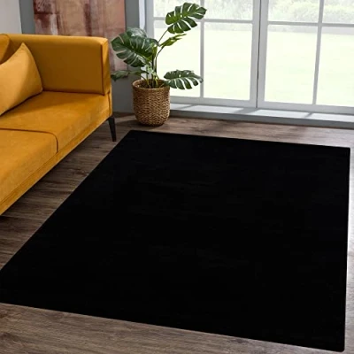 Immagine di SANAT Tappeto a pelo corto, per soggiorno, tinta unita, moderno, camera da letto, studio, ufficio, corridoio, cameretta dei bambini e cucina, colore nero, 120 x 170 cm