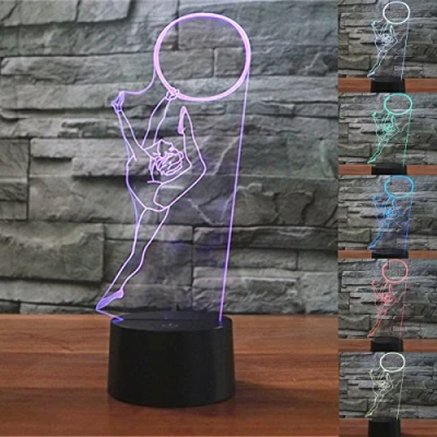 Immagine di 3D illusione Lampada Luce Notturna,KINGCOO da Tavolo 7 Colori con Acrilico Caricatore USB per Comodino Bambini Cameretta Casa Festa Decorazione (Ginnastica)