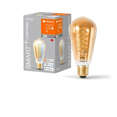 Immagine di LEDVANCE Lampada LED SMART+ WIFI, vetro dorato, 8W, 650lm, forma Edison con diametro 64mm e attacco E27, luce bianca regolabile (2200 5000K), dimmerabile, app o controllo vocale, lunga durata