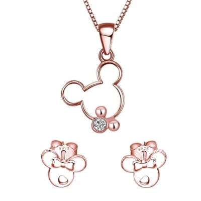 Immagine di baobei set di gioielli, collana in argento con zirconia placcata oro rosa sterling topolino e ciondolo mouse orecchini regalo per ragazze, ragazza