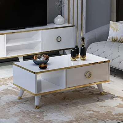 Immagine di Homidea Sophia Tavolino da salotto, moderno (tavolino caffè, design alla moda, colore: bianco)