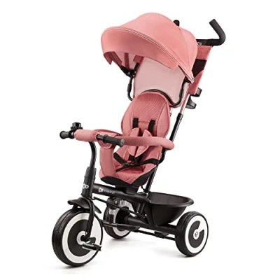 Immagine di Kinderkraft ASTON Triciclo bambini dai 9 Mesi fino 25 kg, Passeggino con Maniglione regolabile, Bici, Sedile girevole Fronte Mamma e Strada, Cappottina pieghevole, Ruota libera, Rosa
