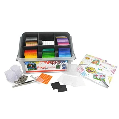 Immagine di Pixel P60002 29501 Profi Box, set artigianale con 126, 24 medaglioni catena, 5 piastre base, 2 magneti, pinzette e libretti modelli, semplice sistema a innesto, Singolo, Multicolore, unknown