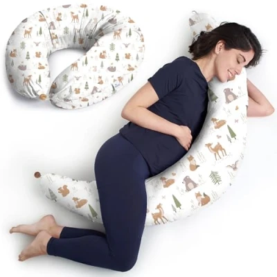 Immagine di Niimo Cuscino Gravidanza per Dormire e Allattamento Neonato Sfoderabile Multifunzionale Riduttore Lettino Federa 100% Cotone (Grigio Cuori Bianchi)