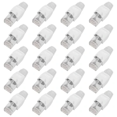 Immagine di ShipeeKin 20PCS schermato spine modulari di rete RJ45 Ethernet CAT5e Cat5 Cat 5e CAT6 CAT6E 8P8 C UTP STP 50U placcato oro cavo LAN Plug (Bianco)