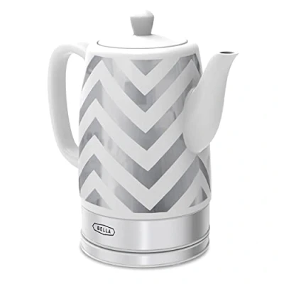 Immagine di BELLA Bollitore elettrico Scalda acqua in ceramica con base girevole staccabile, spegnimento automatico e protezione contro l&#039;ebollizione, capacità 1,5 L, chevron argento