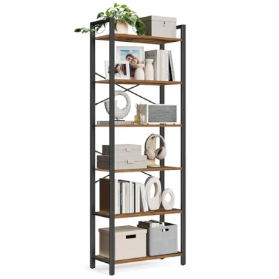 Immagine di VASAGLE Libreria Alta a 6 Ripiani, Scaffale Portaoggetti, Struttura in Acciaio, Salotto Camera da Letto Studio, 30 x 66 186 cm, Industriale, Marrone Vintage e Nero Inchiostro LLS062B01
