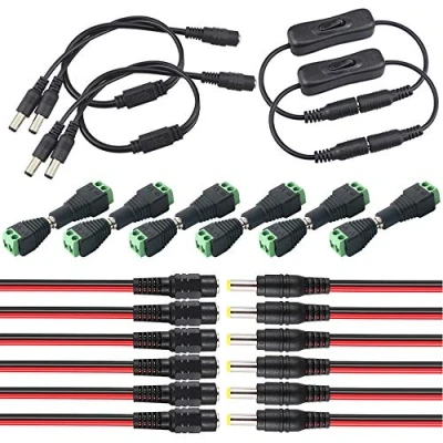 Immagine di FULARR® 28Pcs Premium 5.5 X 2.1mm DC Connettore Kit: 6 Paia Alimentazione Adattatore + Power Pigtail Cable 2Pcs Inline Interruttore 2Pc Cavo Sdoppiatore 1 a 2