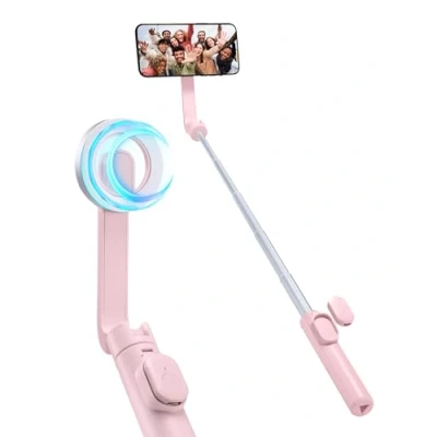 Immagine di Spigen Treppiede Smartphone Bastone Selfie Compatibile con MagSafe Wondersnap MagFit S570W, Stick Bluetooth Telecomando per iPhone, Galaxy, Pixel, Xiaomi, GoPro etc Misty Pink