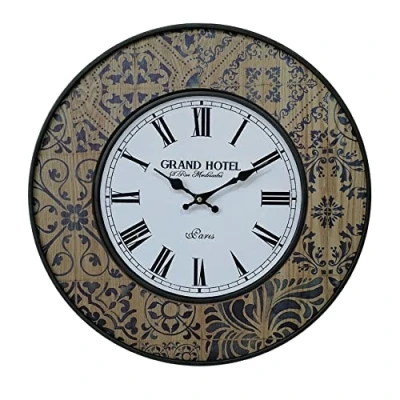 Immagine di Rebecca Mobili Orologio Da Parete, Tondo, Bianco Marrone Blu, Mdf Metallo, Stile Vintage, Per Cucina Salotto Diametro 50 cm x P 4,5 Art. RE6780
