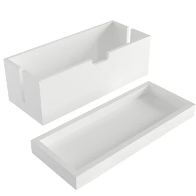 Immagine di scatola per cavi e portaoggetti con coperchio in legno di bambù bianco, organizer la gestione dei (priva plastica robusta spazio riporre oggetti) KD Essentials
