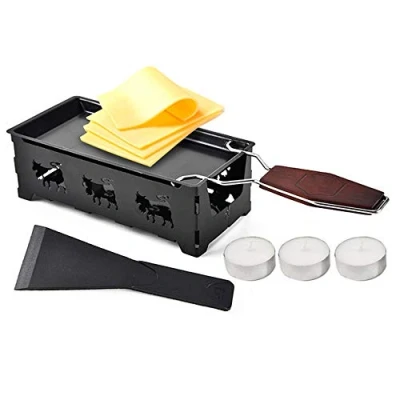 Immagine di Lancoon Mini set di griglia per raclette, antiaderente formaggi, con manico pieghevole in legno, riscaldata da Candlelight