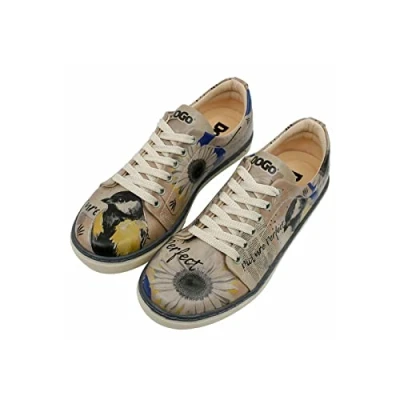 Immagine di DOGO Femme Cuir Vegan Multicolore Baskets Chaussures de Marche Confortables et Décontractées Faites à la Main, Picture Perfect Motif