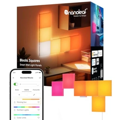 Immagine di Nanoleaf Blocks Kit Iniziale 6 Quadrati Illuminazione Diffusa Uniforme, Pannelli da Parete RGBW, Luci Led 16M Colori, Sincronia Musica e Schermo, Thread/WiFi Controllo via App Vocali (Alexa Apple)