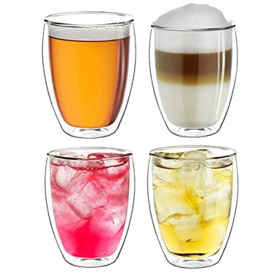 Immagine di Creano 400 ml a doppia parete, bicchiere grande vetro resistente al calore per caffè/tè/latte macchiato, borosilicato Set 4x 400ml XL (confezione da 4)
