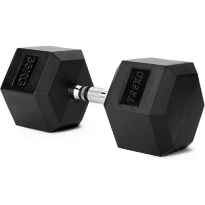 Immagine di TREXO Manubrio esagonale da 35 kg in ghisa gommata durevole per allenamento della forza a casa con manico ergonomico stabile e versatile