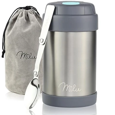 Immagine di Milu Thermo per Alimenti 300ml 440ml 450ml 650ml 800ml I Contenitore Termico di Acciaio Inossidabile, Isotermico Sottovuoto Cibi Caldi e Freddi (Grigio, 440ml)