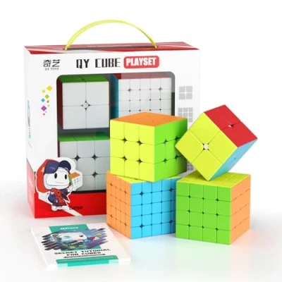 Immagine di ROXENDA Speed Cube Set, Cubo Magico di 2X2 3X3 4X4 5X5 Stickerless con Confezione Regalo, Tutorial Segreto per Cubi Velocità(Stickerless)