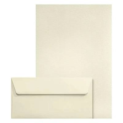 Immagine di Netuno 50 buste per lettere, formato DIN lungo, + fogli di carta da lettere ecru A4, 120 g, Aster Laid avorio alta qualità, con filigrana, matrimoni, Natale, inviti