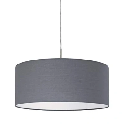 Immagine di Eglo La lampada a sospensione Pasteri, in tessuto uno punto luce, acciaio e tessuto, nichel opaco, grigio, E27, diametro 53 cm