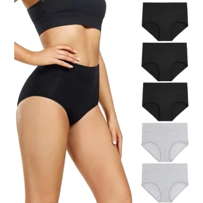 Immagine di wirarpa Mutande Donna Culotte Vita Alta Slip Cotone Mutantina Elastiche Pantaloncini Post Parto Pacco da 5 Taglia S