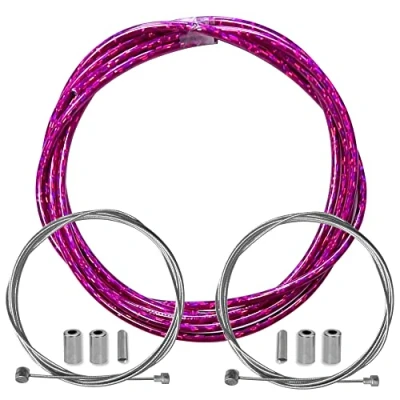 Immagine di cyclingcolors Guaina freno bicicletta con cavo terminali kit anteriore posteriore compatibile Shimano Sram città strada vtt performance, Rosa laser