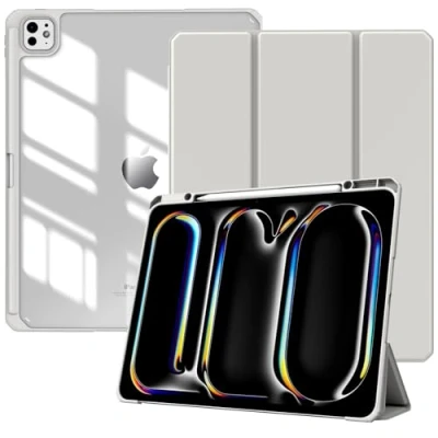 Immagine di TiMOVO Custodia per iPad PRO 13 Pollici (M4) 2024 con Portapenne, Cover Protettiva Supporto Pieghevole &amp; Retro Trasparente, Auto Sveglia/Sonno, Grigio Chiaro
