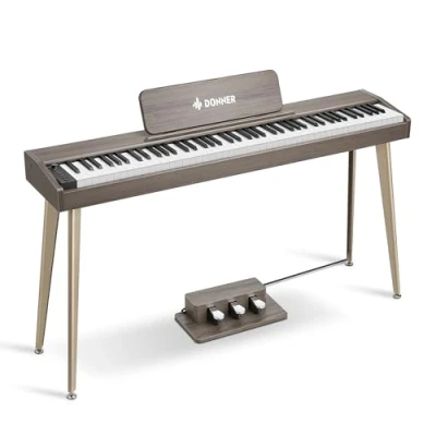 Immagine di Donner DDP 60 Pianoforte digitale a 88 tasti per principianti, tastiera elettrica con sensibili alla velocità, 128 voci, 83 ritmi, 8 effetti di riverbero, 5 curve intensità, grigio