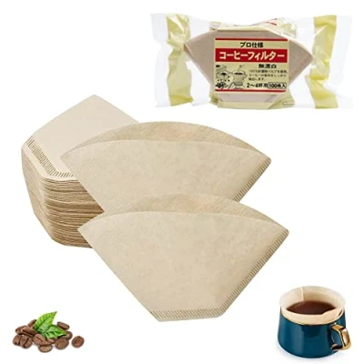 Immagine di HUYIWEI Filtri In carta per Caffè,100 pezzi di filtro caffè 102 non sbiancato, misura 102, filtrare il caffè, cono (2 4 tazze)