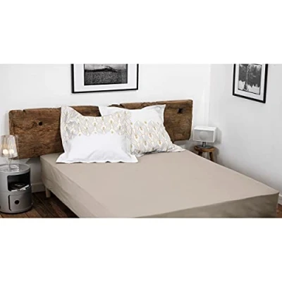 Immagine di HOME LINGE PASSION, Lenzuolo con angoli elasticizzati, 180 x 200 cm, 100% cotone, 57 fili, colore: beige avorio