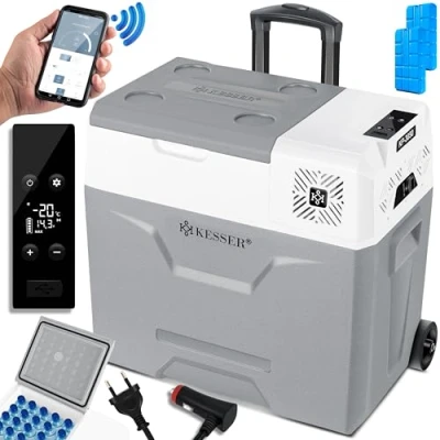 Immagine di KESSER® Frigobar a compressore 50 litro Frigocongelatore elettrico con controllo tramite app Connessione USB 12/24 V 230 + ruote telescopiche frigorifero raffreddamento fino 20 C per auto
