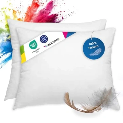Immagine di WOMETO 2 cuscini in piuma OekoTex morbido, Tessuto, bianco, 40 cm x 50