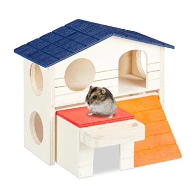 Immagine di Relaxdays casetta per criceti, in Legno, a 2 Piani, criceti e Topi Nani, Piccola Altezza 15 x 17 16,5 cm, Multicolore