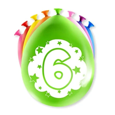 Immagine di PD Party 7036506 Happy Festa Palloncini Naturale Gomma (Latex) Compleanno Celebrazione 6 Anni, Pacchetto di 8, Multicolore, 30cm Lunghezza x Larghezza Altezza