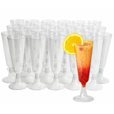 Immagine di Matana 50 Eleganti Flûtes da Champagne in Plastica con Glitter Argento, 150ml Trasparenti, Resistenti e Riutilizzabili Bicchieri Brindisi per Matrimoni, Compleanni, Natale Feste
