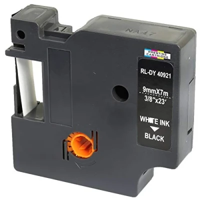 Immagine di Nastro per Etichette compatibile DYMO 40921 Bianco su Nero 9mm x 7m LabelManager LM 160 210D 220P 260P 280 360D 420P 450D 500TS PnP MobileLabeler LabelPoint LabelWriter LW 450 Duo