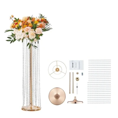 Immagine di VEVOR Portafiori a Colonna 2 Pz per Matrimonio Vaso Fiori in Metallo con Decorazione di Cristallo, Centrotavola Altezza circa 90 cm, Espositore Eventi Nozze Feste