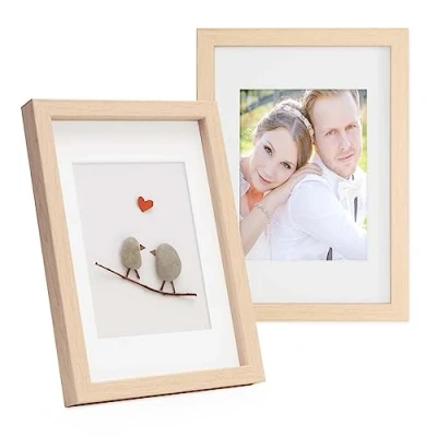 Immagine di PHOTOLINI 3D cornici A4 21x30 cm naturale, cornice profonda con vetro e passe partout, set di 2 per oggetti fino a 1,5 profondità, legno MDF perfetta il fai da te come regalo