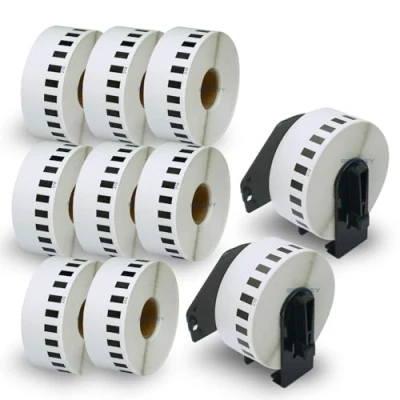 Immagine di BETCKEY 10 Rotoli DK 22210 Etichette a Lunghezza Continua Compatibile con Brother, 29mm x 30.48m, per Stampanti di Brother QL (2 Portaetichette Riutilizzabili)