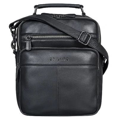 Immagine di STILORD &#039;Joe&#039; Borsa a tracolla da uomo alla moda in vera pelle per studenti, Colore:nero