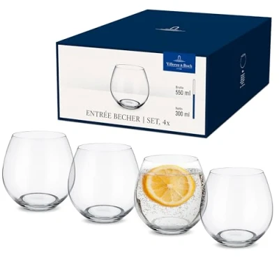 Immagine di Villeroy &amp; Boch Entree Bicchiere Da Acqua Set di 4 Trasparente, Lavabile in Lavastoviglie, Bicchieri Drink, Succo, Bicchier, Cristallo