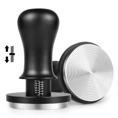 Immagine di NOTSEK Pressino per caffè 54 mm, caricato a molla calibrato da mm con pressione di contatto 13,6 kg, base ondulata in acciaio inossidabile 304 portafiltro