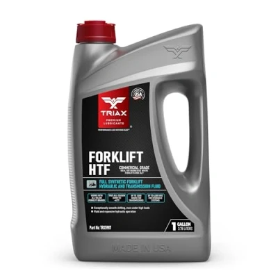 Immagine di TRIAX Forklift HTF Olio completamente sintetico multiuso per circuiti idraulici e trasmissioni idrostatiche di macchinari carrelli elevatori, punto scorrimento 46C (1 gallone)
