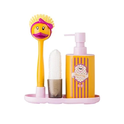 Immagine di VIGAR Ducks Set lavello con Spazzola, Spugna e dosatore per Sapone, Polipropilene, PVC, Amarillo/Magenta, Dimensiones: 21 x 8.50 24 cm, 6 unità