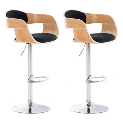 Immagine di CLP Set 2 Sgabelli Rétro Kingston Con Braccioli I Bar Girevoli 360 In Stoffa E Legno Alti Regolabili 63 77 CM, Colore:natura/nero