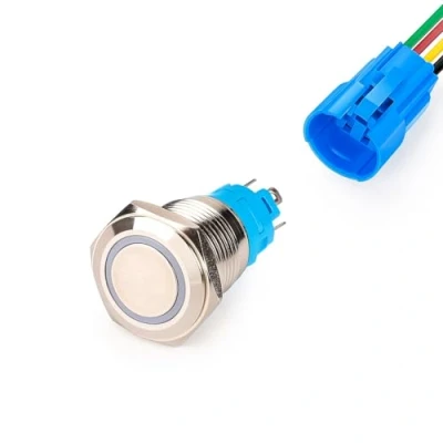Immagine di Gebildet 16mm Pulsante Momentaneo in Acciaio Inossidabile, 12V 24V 5A LED 1NO1NC SPDT ON Off Bottone Impermeabile con Spina a Filo (LED Bianca)