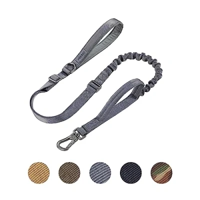 Immagine di EXCELLENT ELITE SPANKER Guinzaglio tattico con Cordino Elastico Militare Regolabile a sgancio rapido Corda 2 impugnature di Comando(Grigio)