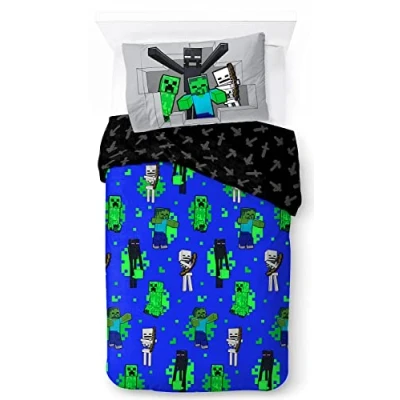 Immagine di Jay Franco Minecraft Fight Back 100% Cotone Set Biancheria da Letto per Bambini 135 x 200 cm Dimensioni Singolo Copripiumino + Federa 50 70