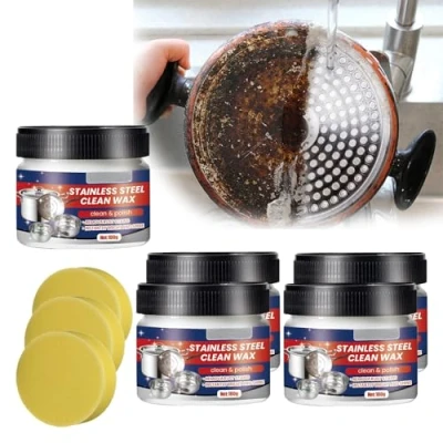 Immagine di Pasta di pulizia in acciaio inox Nano tecnologia, detergente per inossidabile e smalto metalli, pulitore inox, cera pura pentole (5 pezzi)